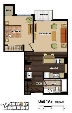 1A+ floor plans at Station 38 Apartments