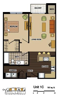 1C apartment floorplan at Station 38 Apartments Minneapolis MN